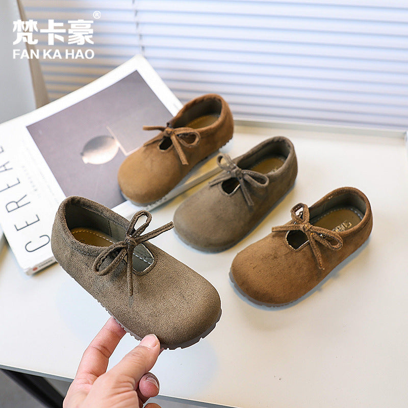Vancahao girls' bowknot slip-on princess shoes -  spring/autumn new collection - soft sole birkenstock-style shoes for kids