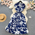 French sweet and gentle style v-neck floral chiffon dress - women's summer cinched waist, slimming, vacation-ready, fairy dress