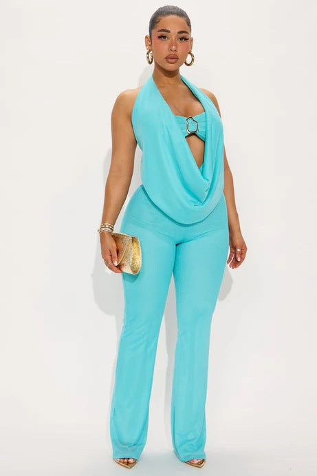 European and american summer new women's cross-border sexy metallic embellished off-the-shoulder bandeau halter top slim-fit pants set