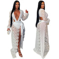 C7707 cross-border   fashion women's sexy mesh lace deep v slit dress