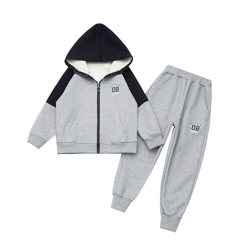 Boys' fall outfit set:  new fleece-lined trendy & stylish kids' autumn/spring tracksuit for older boys