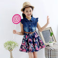 summer new girls' plus-size denim dress with large floral print and sand wash finish - direct from the manufacturer, dropshipping available