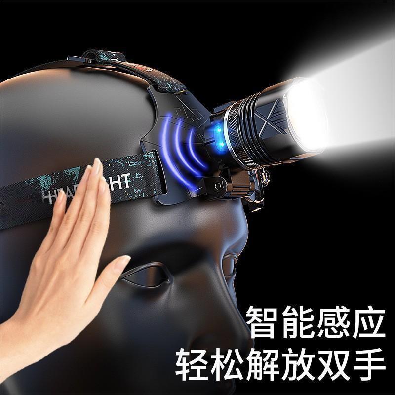Cross-border explosion induction high-brightness long-range shooting head-mounted flashlight outdoor night fishing light rechargeable zoom strong light headlight