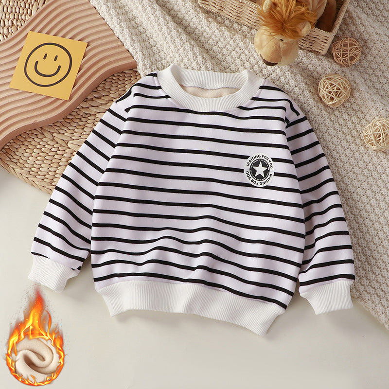 Autumn/winter kids' fleece-lined sweatshirt - warm, thickened base layer for boys and girls - korean style long sleeve pullover - wholesale