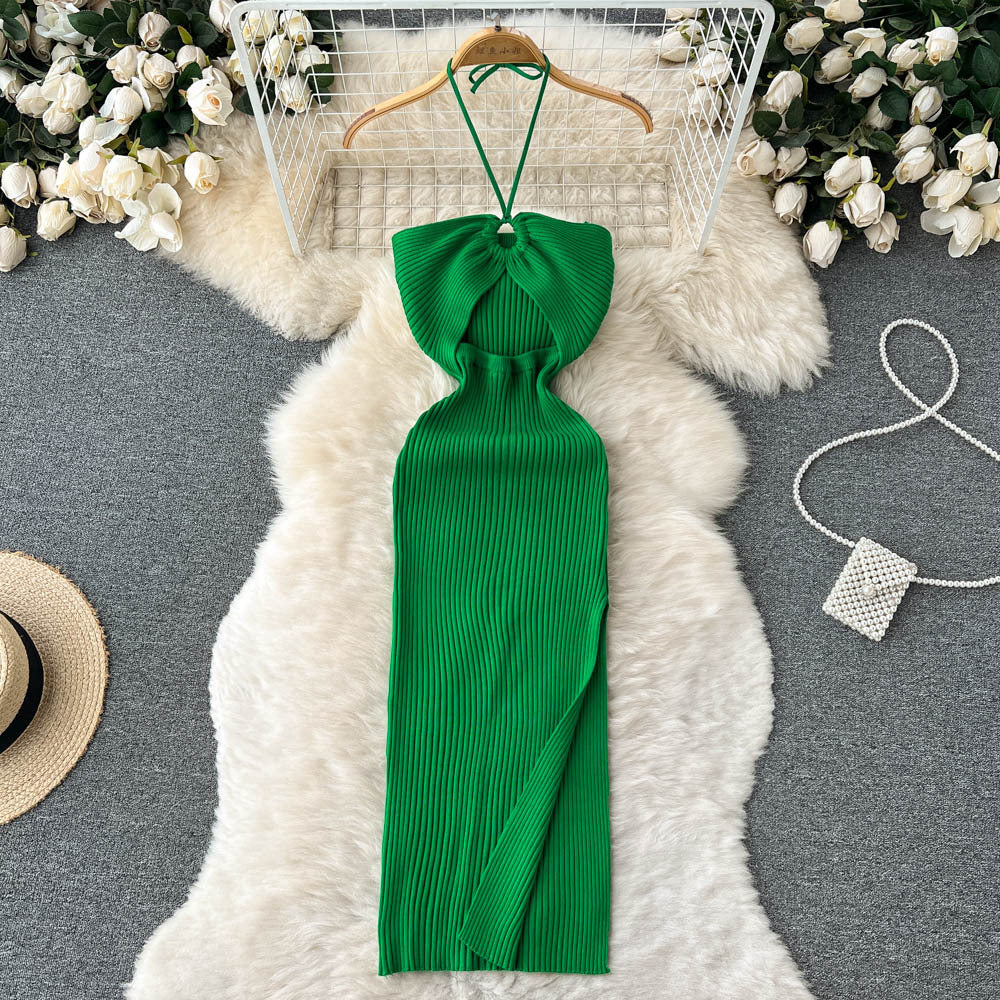 Spring and summer elegant socialite haltercut outtube top hip-covering long skirt women's tight sexybackless slit knitting long skirt