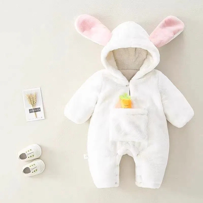 Newborn baby girl autumn/winter fleece-lined cute romper - warm, cozy, and trendy for lounging and outings