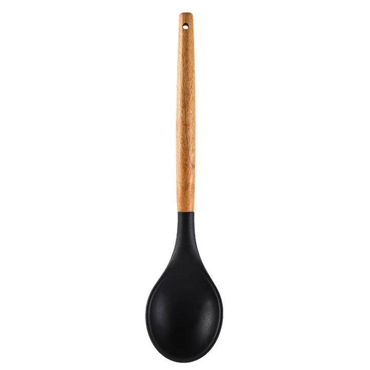 in stock silicone kitchenware for home non-stick pan cooking spatula baking colorful wooden handle kitchen supplies