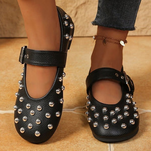 plus sizenew arrivalstudded ballet flats shoes women's retro one-piece buckle strap flats mary jane shoes wholesale