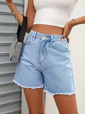 European and american style high-waisted frayed hem denim shorts - women's new summer light blue straight-leg five-pocket shorts - versatile, slimming, and relaxed fit denim