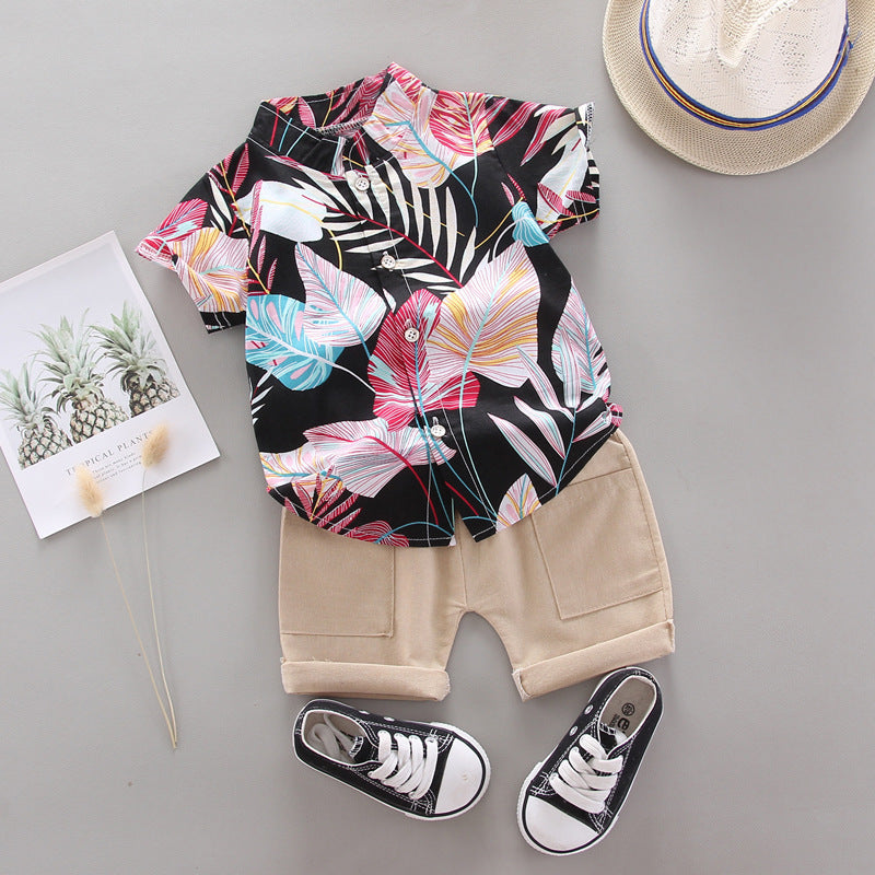 Kids' short-sleeve set: boys' printed shirt, southeast asian style shirt set, children's clothing cross-border wholesale
