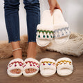 Thick sole fur slippers women's fall and winter indoor and outdoor 2025 new arrival tassel rhinestone stuffed slippers one-word cotton slippers women