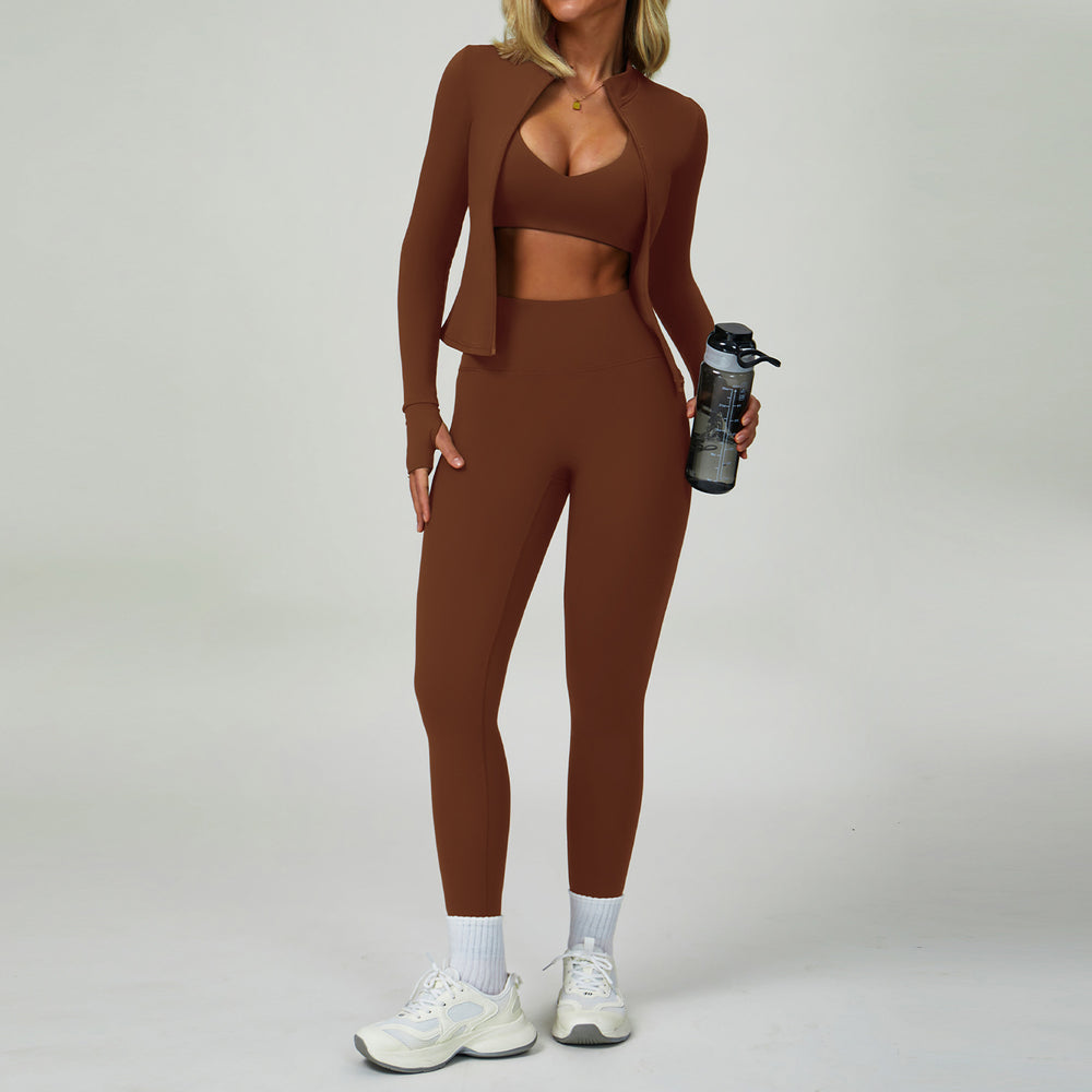 Summer cross-border barely-there yoga set - backless, tight-fitting, quick-dry activewear - outdoor sports running three-piece set 9300