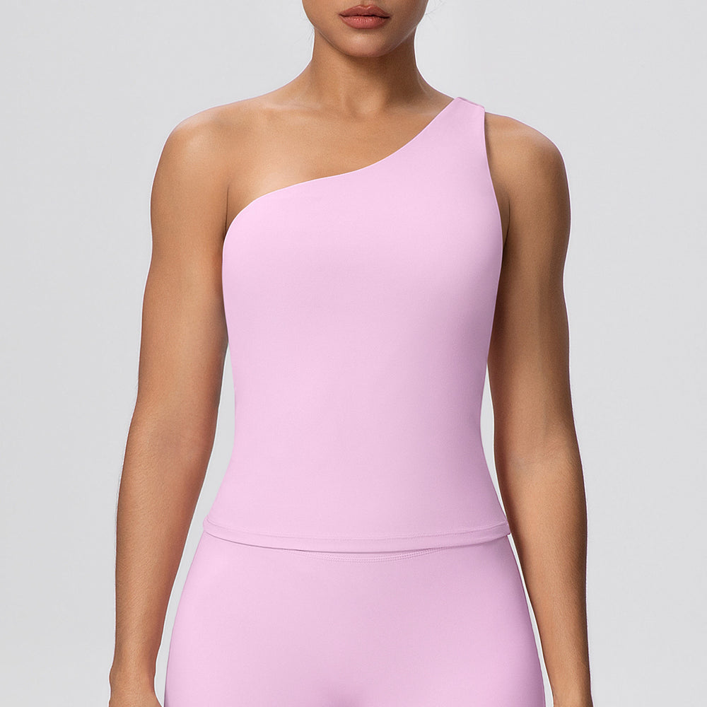 New cloud-feel asymmetrical shoulder yoga tank top - quick-dry, slimming, shaping sports bra for running and fitness