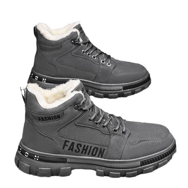 Winter men's shoes 2025 new fleece-lined thickened warm cotton shoes men's sports anti-slip work boots martin boots safety trendy shoes