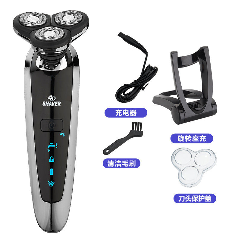 Three-head full body washable electric shaver - 4-in-1 smart shaving kit for home use - includes sideburn trimmer & triple-head floating system