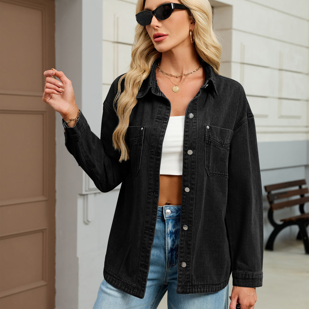 European and american cross-border e-commerce  new arrival washed vintage loose casual slit denim shirt jacket