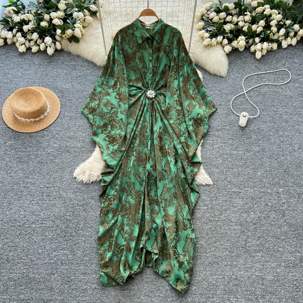 Vacation style printingpatchworkclassy new arrivaldress women's waist slimming look large swing long skirt work clothingelegant skirt