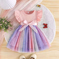 Children's clothingfashionsweet girl flying sleeves bows mesh summerdressfashion
