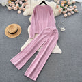 Fashionsuit women's french gentle style loosecable stitchsweatersweaterhigh waistslimming lookdrapedpantstwo-piece set