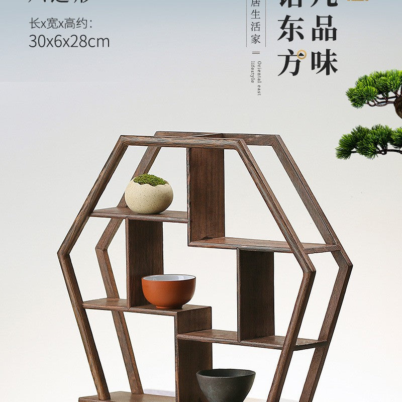 Solid wood teacup rack Chinese Bogu rack storage box table rack Pu'er teapot stove tea set accessories