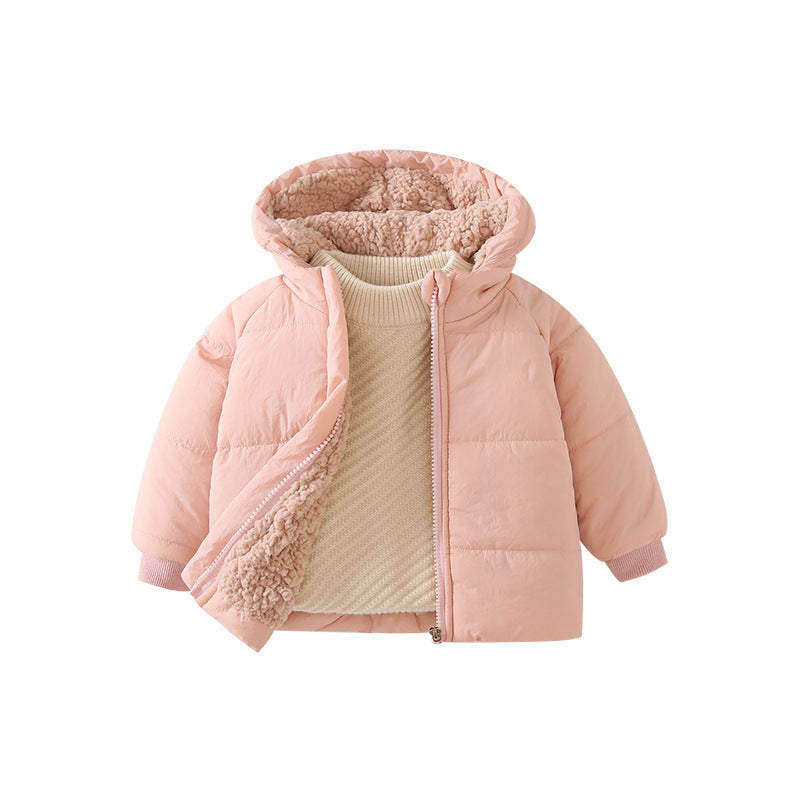 Children's fall and winter outerwear  new fashion baby boys and girls warm tops winter outdoor fleece-lined hooded cotton jackets