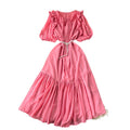 French-inspired beaded, ruffled, lantern-sleeve, a-line chiffon dress with a cinched waist and flattering, full skirt