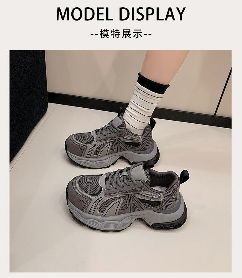 Vintage chunky platform sneakers for women - 2026 spring new arrival - height increasing, slimming, mesh breathable casual athletic shoes