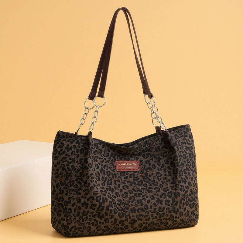 High-end, large-capacity women's tote bag - stylish leopard print handbag, minimalist and versatile shoulder bag, commuter underarm bag