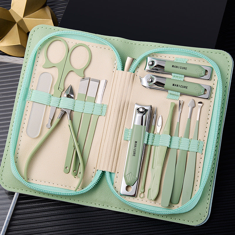 Stainless steel manicure & pedicure tool set - 9 piece kit: includes nail clippers, eyebrow scissors, earwax removal tool, and nail file - wholesale