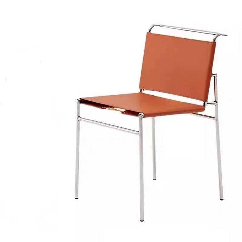 Same-day delivery of ins popular chair saddle leather rock brun chair medieval style stainless steel dining chair casual leather chair