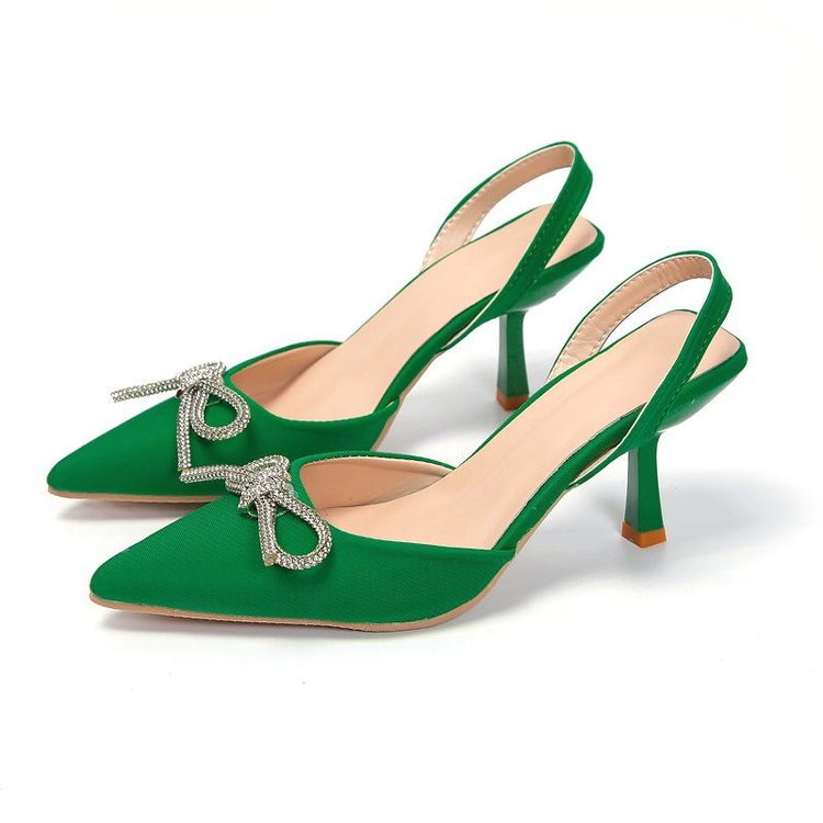 plus size stiletto casual flats women's 2026 summernew arrivalbows rhinestone cat heel high heel sandals women
