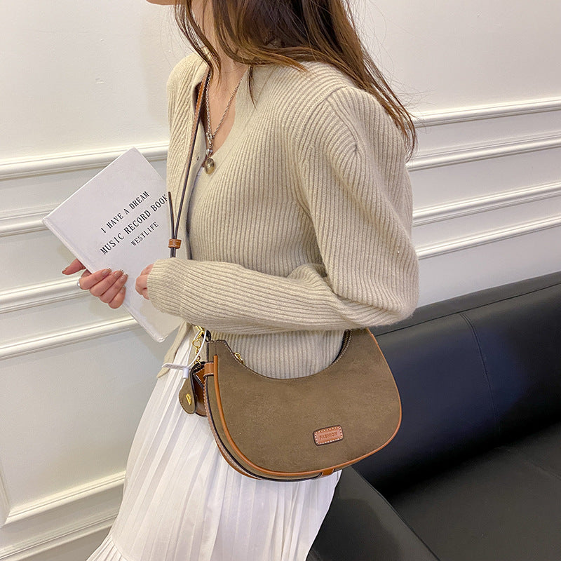 Frosted leather commuter bag women's 2025 new autumn and winter retro Maillard crescent bag versatile shoulder messenger bag