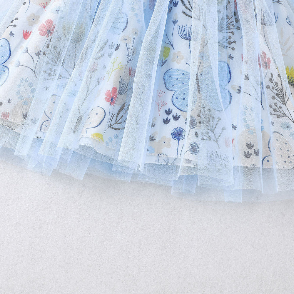 new arrival: mesh princess dress - fresh blue floral print dress