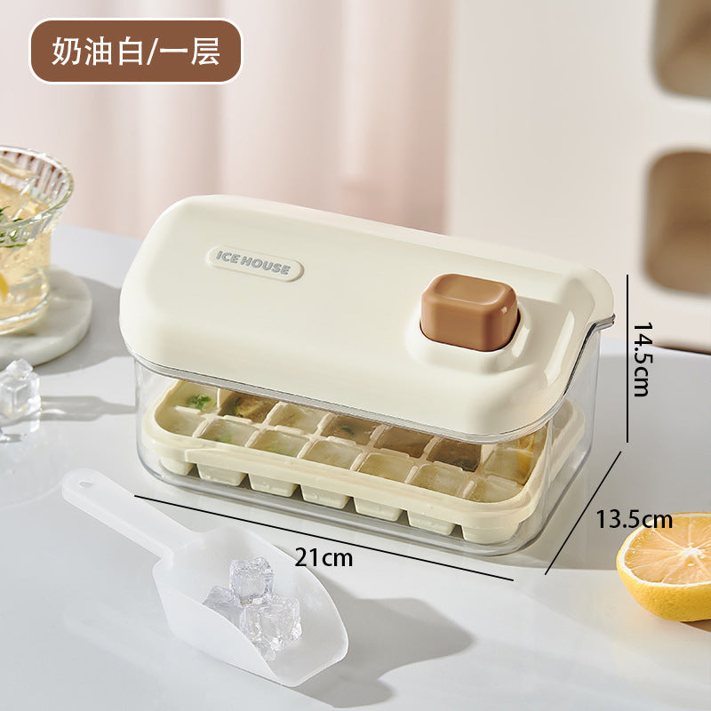 Ice cube mold, large-capacity pressing ice grid, household food-grade ice-making ice storage box, refrigerator with lid, frozen ice cube artifact