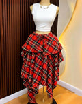 Colorful plaid elastic waistband free sizeasymmetrical hem large hem skirt tie backfashioneasiest for match