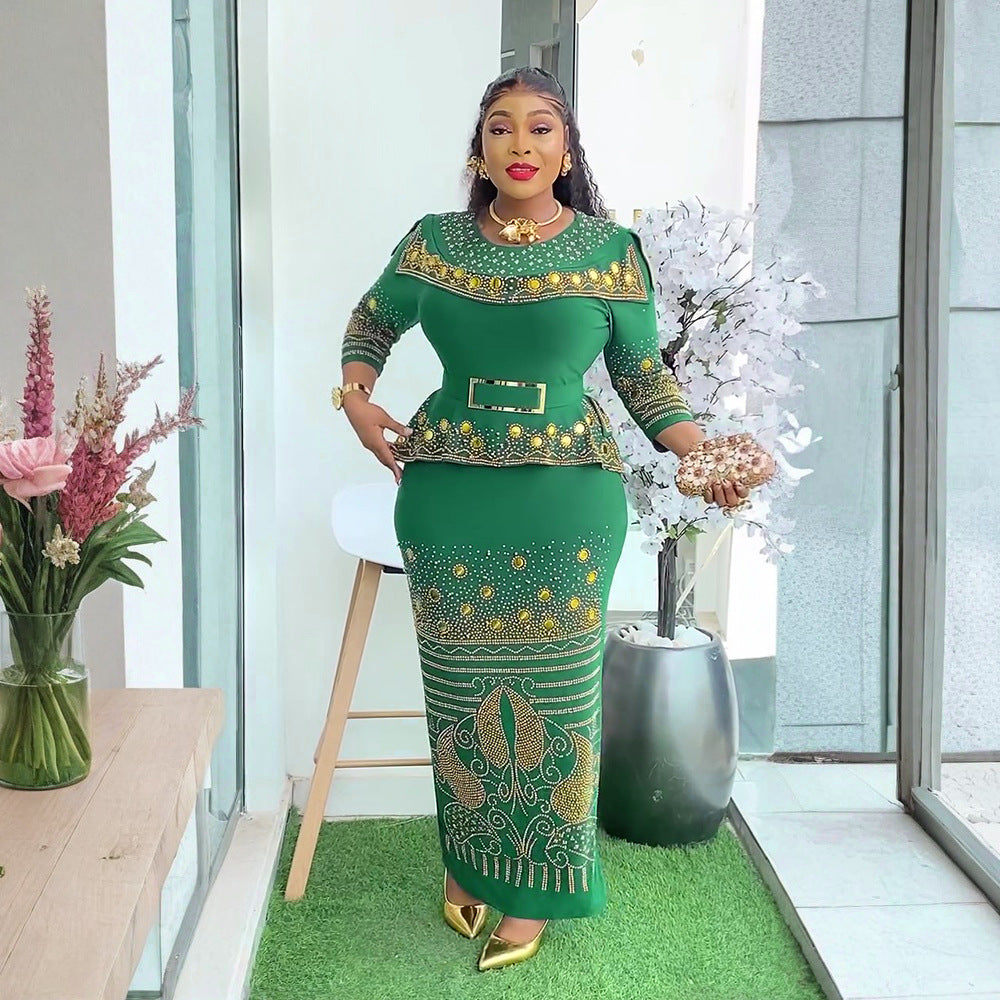african women's fashion fashionexport heavy industry hot diamond dress  plus size hip lift slimming lookdress