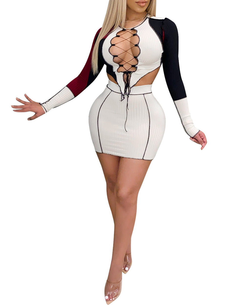 X3757 special offer: no returns or exchanges. please purchase with caution. cross-border  fashion women's sexy mini skirt two-piece set (us/eu style)