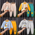 Winterpure cottonkidsheattechintimatessuit three-layer quilted baby high waist belly protection fleece-linedthickened autumn clothes and long trousers