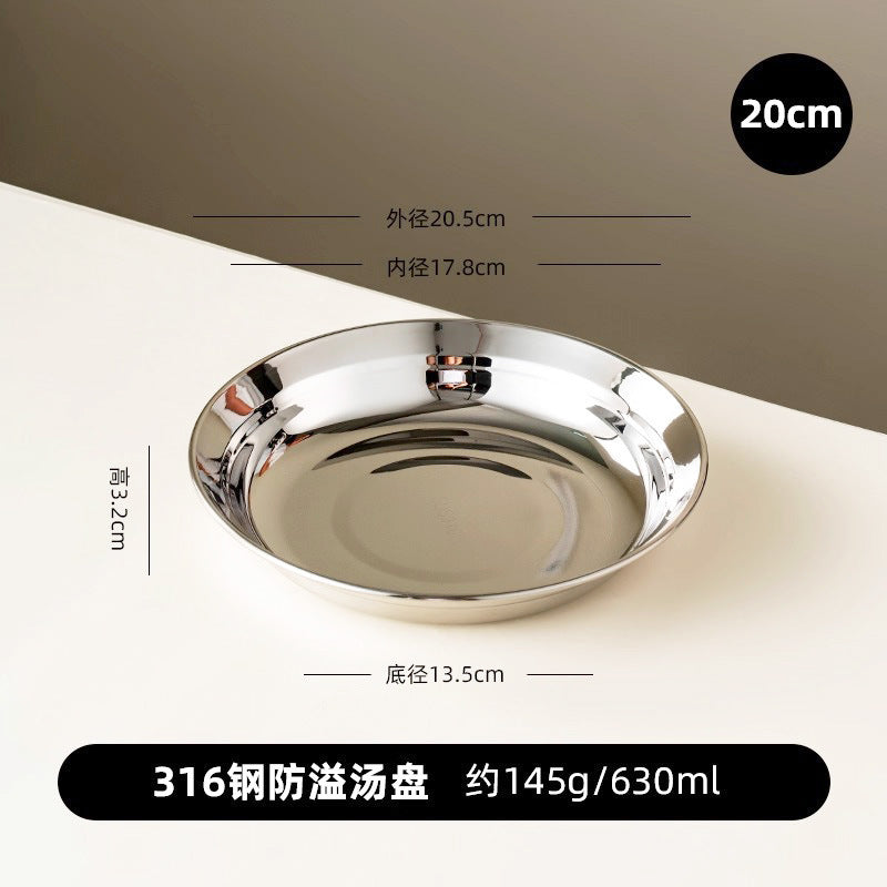Food grade 316 stainless steel plate dish for home high-looking dinner plate round plate deep plate dish preparation plate tableware