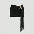 sexy lace patchwork asymmetrical ruffle metal embellished button pleated bodycon mini skirt