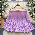 K-stylesense of design petal mesh patchworkshirt women's one shoulder cut out sleeveless looseslimming lookclassytops