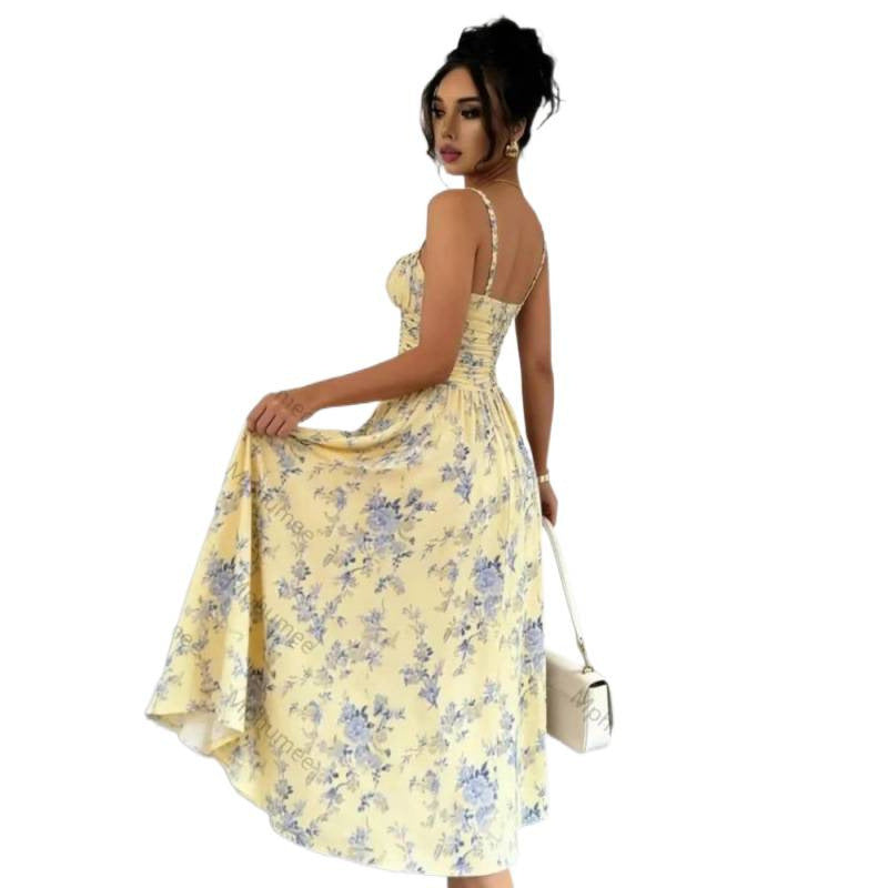 Amazon fashion sexy elegant spaghetti strap slit dress women's summer new arrival slimming a-line dress