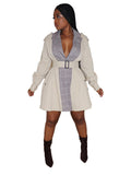cross-border  fashion color block patchwork new arrival elegant commute cinched waist suit collar mid-length trench coat