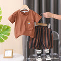 Round neck short sleeve  kids suit summer clothes stripes two-piece set children's clothes baby trendy factory wholesale a