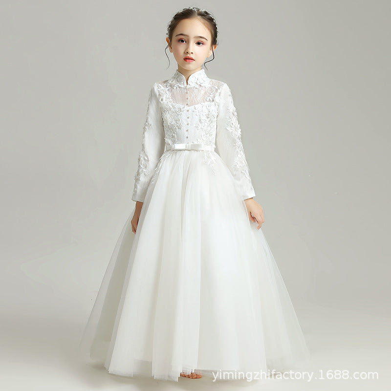 Girls' evening gown princess dress - long sleeve for little girls, perfect for hostesses, flower girls, runway shows, piano performances, flower girl events, and birthday celebrations