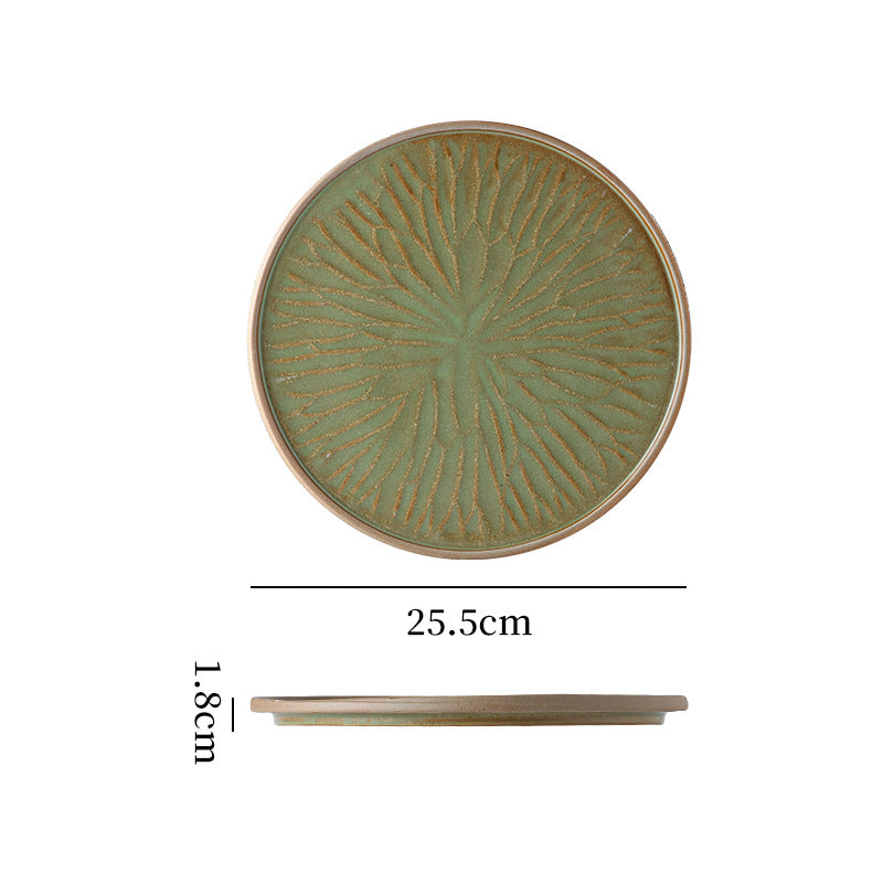 Stylishretro creative ceramic tableware kiln turned flat plate restaurant hotel stoneware western food steak plate japanese round plate