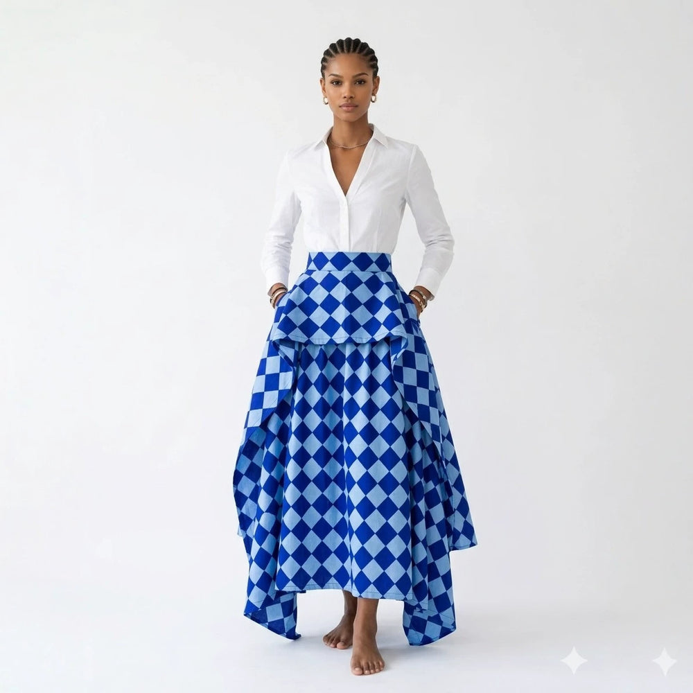 European and american cross-border women's fashion:  summer new arrivals - high-waisted, irregular a-line printed midi skirt