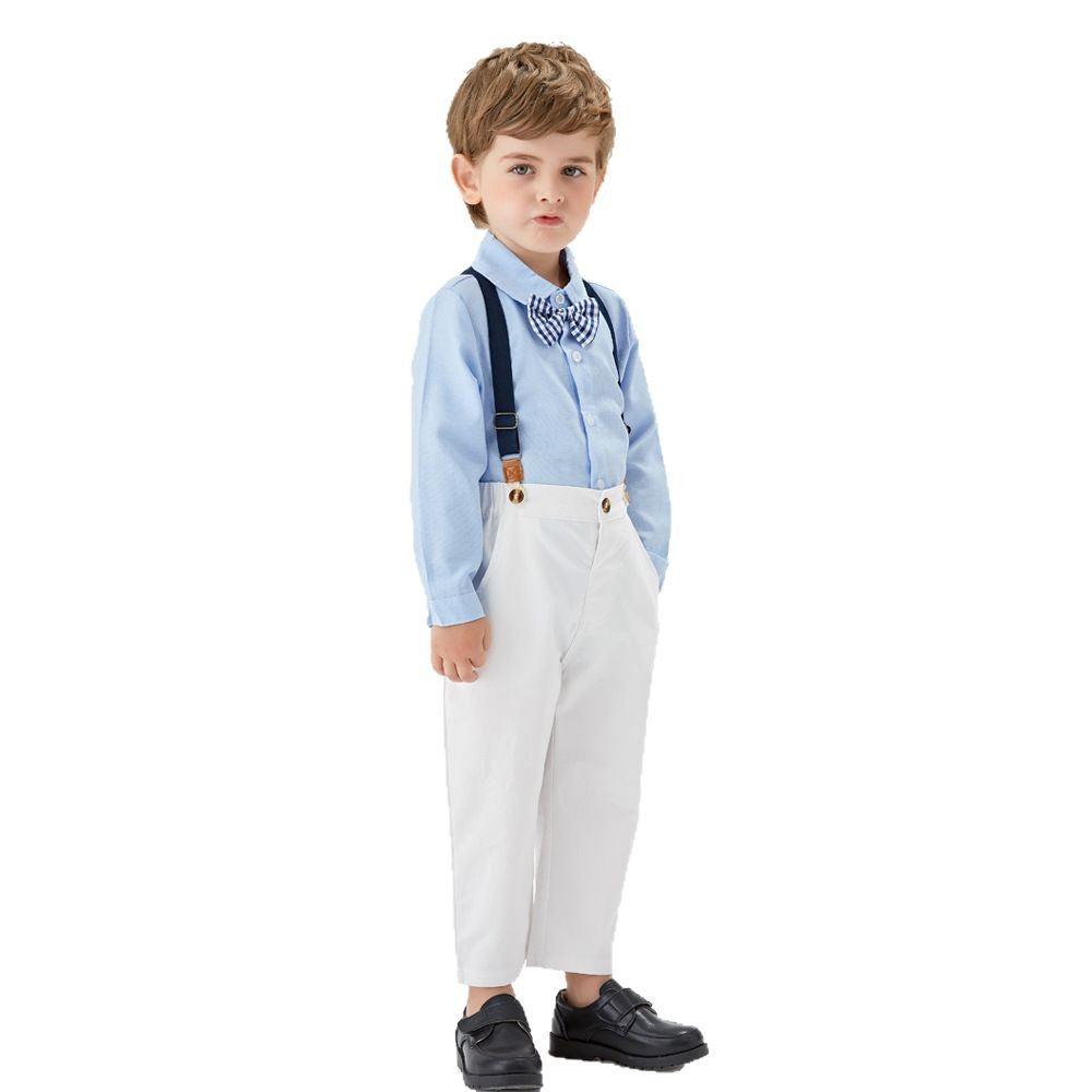 Boys' long-sleeve shirt and overalls set - perfect for performances, first birthday celebrations, and spring fashion!