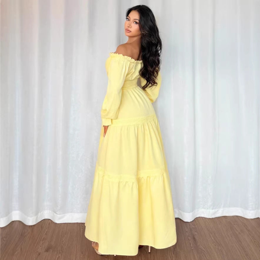 new spring european and american style elegant bubble sleeve long sleeve dress