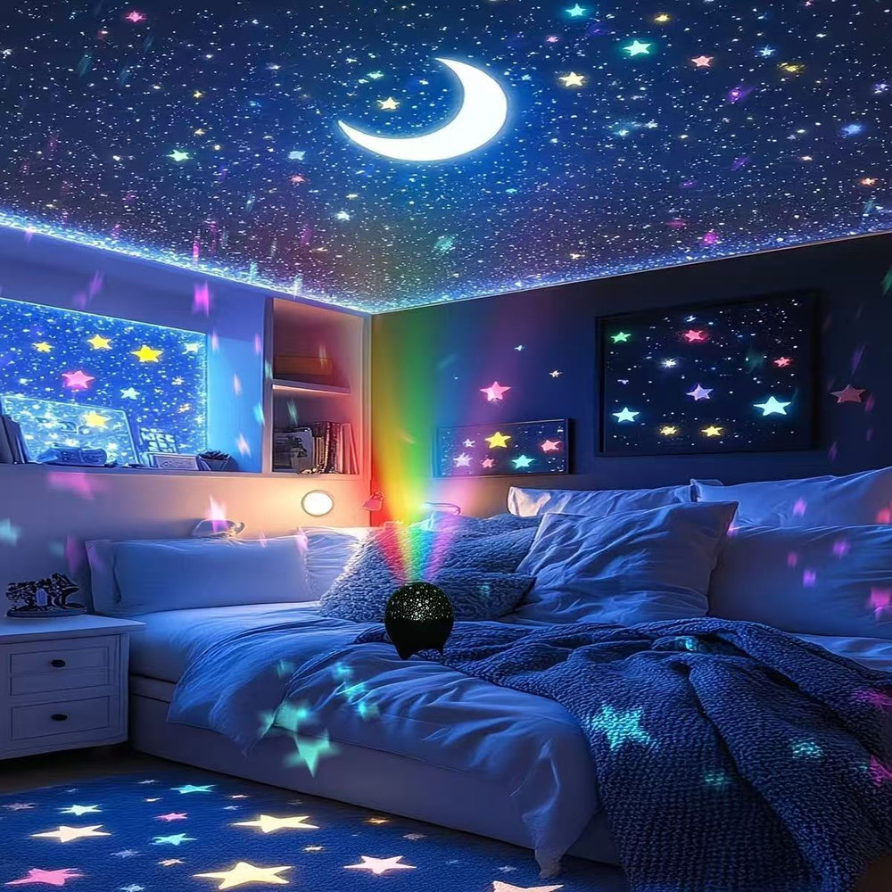 Starry sky projector lamp - bedroom ceiling eye protection mini night light with bluetooth speaker - romantic gift for her